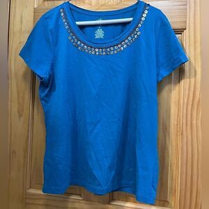 St. John’s Bay beautiful teal blouse with bead embellishment size petite Large